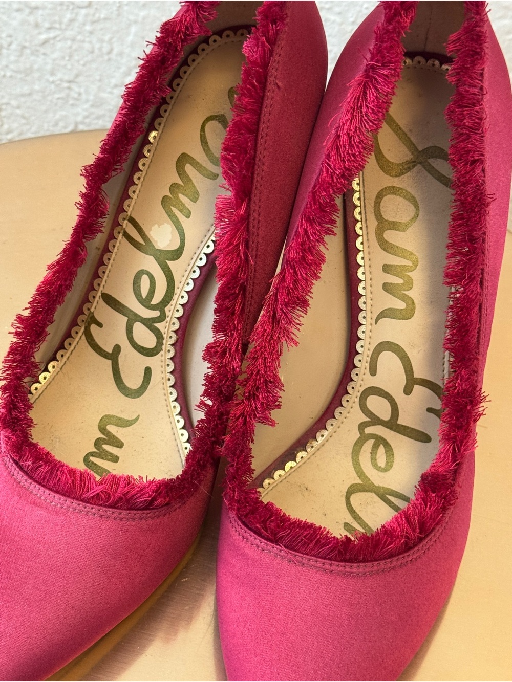👠 Sam Edelman Halan Fringed Satin Pumps - Cranberry / Burgundy
